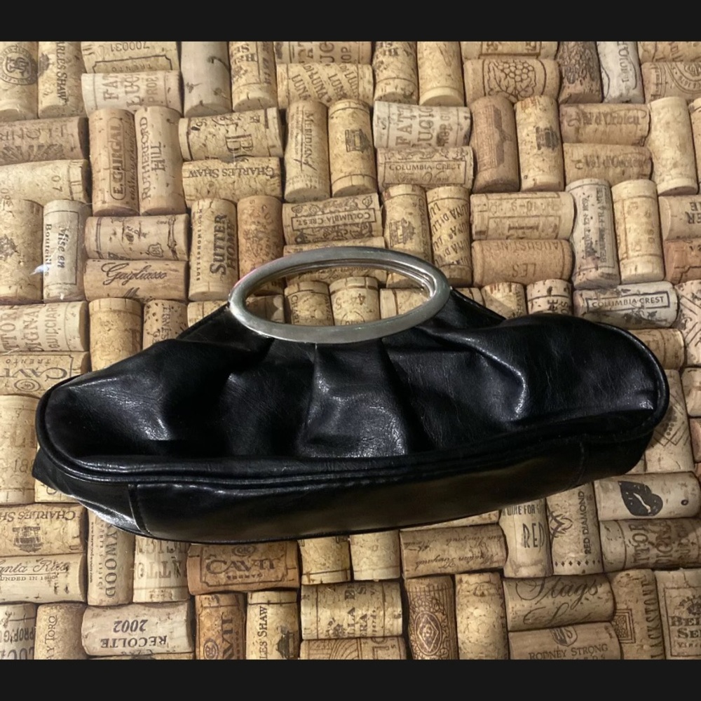 Black Leather Silver Handle Clutch